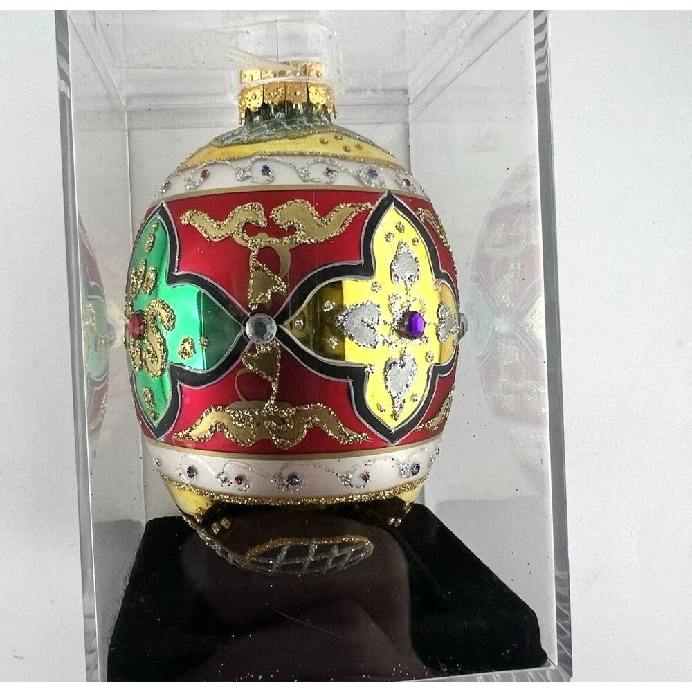 Department 56 Hand Crafted Glass Jeweled Egg Ornament w/Acrylic Box